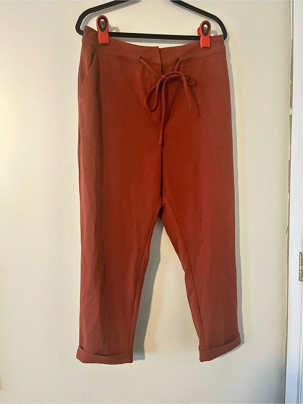 NWT New York & Company Rust Orange Tie Waist Straight Leg Trouser Pants XL Fall